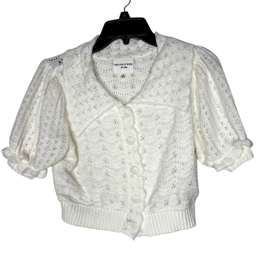 Willow & Wind Womens Crop Sweater Cardigan S Collar Coquette‎ Vanilla Girl Soft